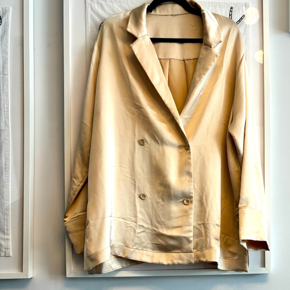 Butter Yellow Satin 4 Breasted Blouse